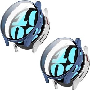 [2PCS] Tucana Series Case Compatible for Samsung Galaxy Watch 6 (44MM, 2023) Shock-Proof and Shatter-Resistant Hard PC Case with Tempered Glass Screen Protector (44mm, Purple)