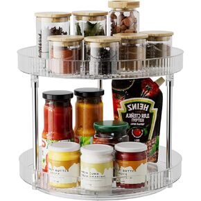 2 Pack 2 Tier Lazy Susan Turntable Organizer, Clear Rotating Lazy Susan, Spice Rack for Cabinet, Makeup and Perfume Organizer for Vanity, Counter Organizer Tray for Kitchen, Bathroom