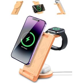 3 in 1 Charging Station for iPhone,Foldable Travel Charger Stand Multiple Devices for iPhone 16 15 14 13 12 11 X Pro Max & Apple Watch-Wireless Charger for AirPods,Compatible with Android Phone White