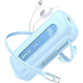 Portable Charger,30W Power Bank with Retractable Cables,10000mAh Fast Charging Battery Pack,Smart Digital Display,Travel Powerbank,Compatible with iPhone 16/15/14/13 Series, iPad