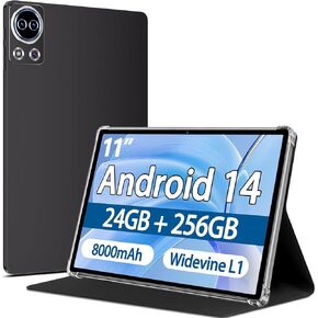 Tablet 11 inch Android 14 Tablets, 24GB+256GB+1TB Expand, Widevine L1 Compatible 8-Core Tablet PC with 5G WiFi, 8000mAh Big Battery, 13MP Camera, 11'' IPS HD Touchscreen, Face ID, GPS(Purple)