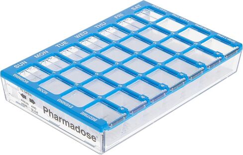 EZY DOSE Weekly AM/PM (7-Day) Pill Case, Medicine Planner, Vitamin Organizer, Large Easy Fill Compartments, 4 Times a Day, Clear Lids, Blue, BPA Free in Kuwait
