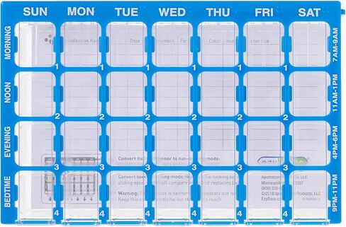 EZY DOSE Weekly AM/PM (7-Day) Pill Case, Medicine Planner, Vitamin Organizer, Large Easy Fill Compartments, 4 Times a Day, Clear Lids, Blue, BPA Free in Kuwait