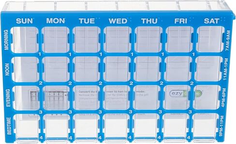 EZY DOSE Weekly AM/PM (7-Day) Pill Case, Medicine Planner, Vitamin Organizer, Large Easy Fill Compartments, 4 Times a Day, Clear Lids, Blue, BPA Free in Kuwait