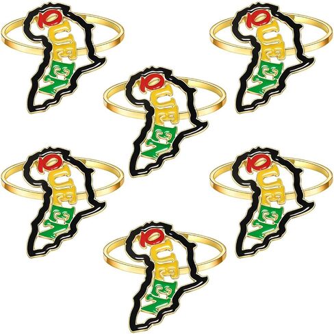 6PCS African Napkin Rings Juneteenth Napkin Rings Set Enamel Africa Map Power Fist Sunflower Heart Napkin Holder Rings for Table Decor Black History Party Table Place Settings Decorations in Saudi Arabia