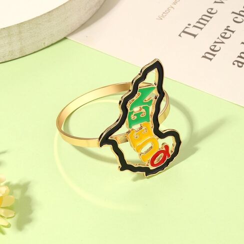 6PCS African Napkin Rings Juneteenth Napkin Rings Set Enamel Africa Map Power Fist Sunflower Heart Napkin Holder Rings for Table Decor Black History Party Table Place Settings Decorations in Saudi Arabia