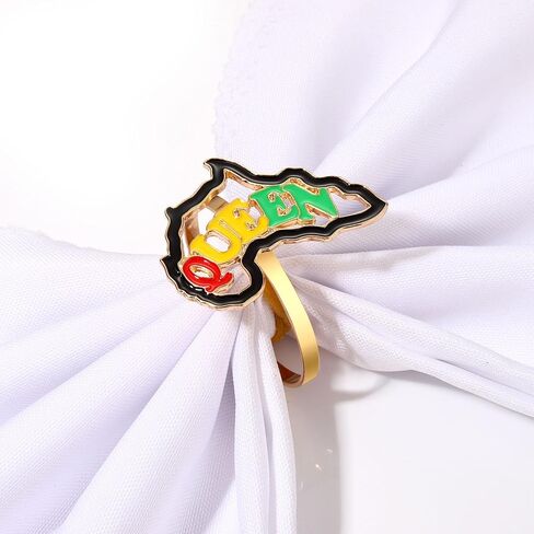 6PCS African Napkin Rings Juneteenth Napkin Rings Set Enamel Africa Map Power Fist Sunflower Heart Napkin Holder Rings for Table Decor Black History Party Table Place Settings Decorations in Saudi Arabia