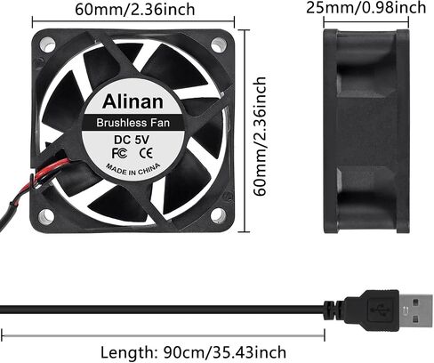 Alinan 4pcs 6025 60mm x 25mm 12V Dual Ball Bearings Brushless Fan 2Pin DC Cooling Exhaust Fan for Radiator DIY Air Exhaust Vent Cooling in Saudi Arabia