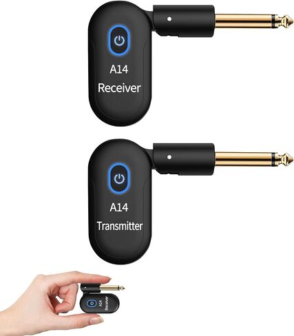 A14-2Wireless Guitar System ، 2.4 جيجا هرتز مستقبل جهاز إرسال قابل لإعادة الشحن ، و 24 بت 48 كيلو هرتز ، ومجموعة 100 قدم ، والتوصيل والتشغيل ، وتوافق مع الغيتار الكهربائي والباس الملحقات in Kuwait