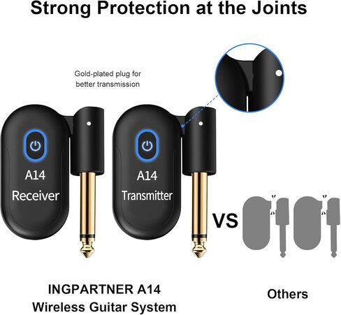 A14-2Wireless Guitar System ، 2.4 جيجا هرتز مستقبل جهاز إرسال قابل لإعادة الشحن ، و 24 بت 48 كيلو هرتز ، ومجموعة 100 قدم ، والتوصيل والتشغيل ، وتوافق مع الغيتار الكهربائي والباس الملحقات in Kuwait