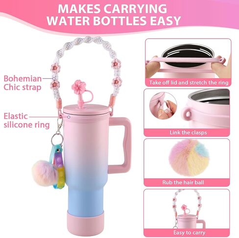 6-Pieces Stanley Cup Accessories Set, Water Bottle Handle Strap,Siliocne Stanley Cup Boot,Siliocne Straw Cover, Silicon Pressure reducing Accessories for Stanley Cup 40 30 oz Tumbler (Green-Yellow) in Saudi Arabia