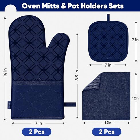 Oven Mitts and Pot Holders Set with Dishcloths, 500 Degree Heat Resistant Oven Gloves and Hot Pads, Premium Soft Cotton Kitchen Mittens and Dish Cloth Sets-Grey in Saudi Arabia