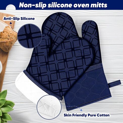 Oven Mitts and Pot Holders Set with Dishcloths, 500 Degree Heat Resistant Oven Gloves and Hot Pads, Premium Soft Cotton Kitchen Mittens and Dish Cloth Sets-Grey in Saudi Arabia