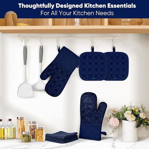 Oven Mitts and Pot Holders Set with Dishcloths, 500 Degree Heat Resistant Oven Gloves and Hot Pads, Premium Soft Cotton Kitchen Mittens and Dish Cloth Sets-Grey in Saudi Arabia
