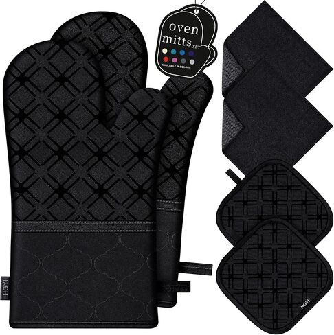 Oven Mitts and Pot Holders Set with Dishcloths, 500 Degree Heat Resistant Oven Gloves and Hot Pads, Premium Soft Cotton Kitchen Mittens and Dish Cloth Sets-Grey in Saudi Arabia