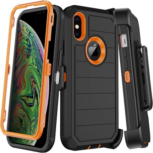 for iPhone Xs MAX Case with Belt Clip Holster,2X Screen Protector,Heavy Duty Shockproof Drop Protection Military Grade Full Body Rugged Phone Cover with Kickstand Black in Saudi Arabia