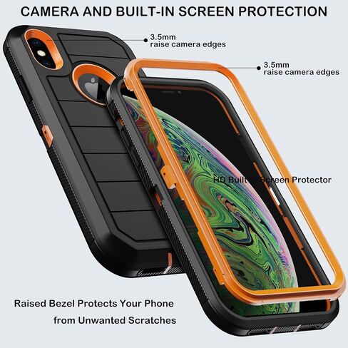 for iPhone Xs MAX Case with Belt Clip Holster,2X Screen Protector,Heavy Duty Shockproof Drop Protection Military Grade Full Body Rugged Phone Cover with Kickstand Black in Saudi Arabia
