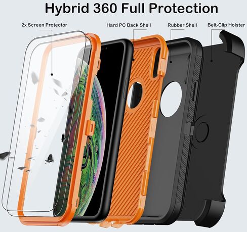 for iPhone Xs MAX Case with Belt Clip Holster,2X Screen Protector,Heavy Duty Shockproof Drop Protection Military Grade Full Body Rugged Phone Cover with Kickstand Black in Saudi Arabia