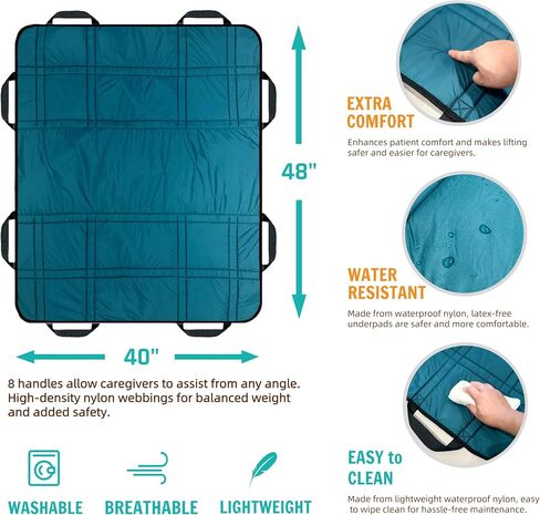 Upgrade 3-Layer Comfort Positioning Bed Pad with Handles, 48" x 40" – Washable Waterproof Transfer Board for Turning, Inconvenience Care Transfer Sheet (Lake Blue) in Saudi Arabia