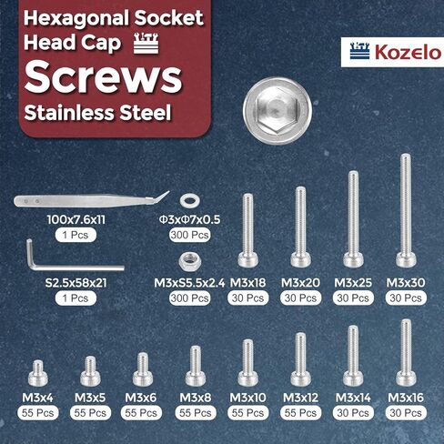 490pcs M3 Socket Head Cap Screws Bolts Nuts Assortment Kit - [M3x4/6/8/10/12/14/16/18/20/25/30mm] 304 Stainless Steel Allen Socket Drive for 3D Printer, with Wrench in Saudi Arabia