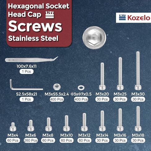 490pcs M3 Socket Head Cap Screws Bolts Nuts Assortment Kit - [M3x4/6/8/10/12/14/16/18/20/25/30mm] 304 Stainless Steel Allen Socket Drive for 3D Printer, with Wrench in Saudi Arabia
