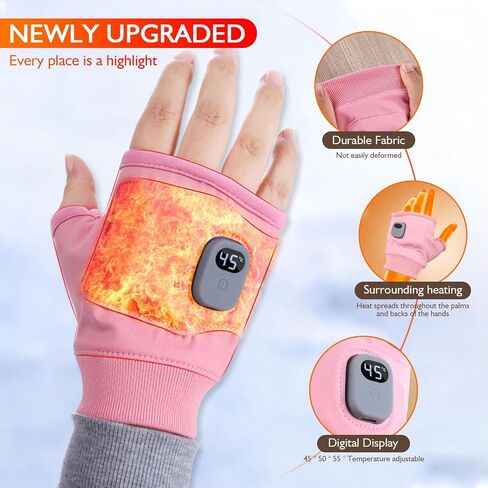 Heated Gloves for Women Rechargeable, Fingerless Rechargeable Heated Gloves, Hand Warmer Gloves, 3-Speed Adjustable Heated Fingerless Gloves, Winter Hand Warmer for Work Cycling Skiing Outdoor Snow in Saudi Arabia