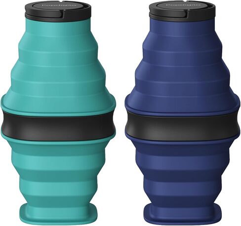 Collapsible Water Bottles,600ml BPA Free Reusable Lightweight LeakProof Silicone Foldable Water Bottle for Travel Hiking Camping Sports,Collapses to 1.5" & anti-Collapse Ring,Dark Blue in Saudi Arabia
