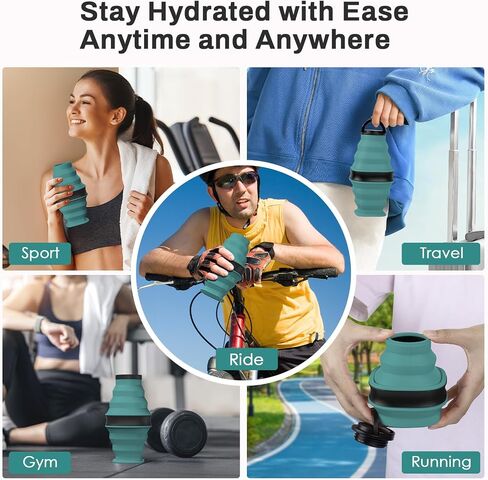 Collapsible Water Bottles,600ml BPA Free Reusable Lightweight LeakProof Silicone Foldable Water Bottle for Travel Hiking Camping Sports,Collapses to 1.5" & anti-Collapse Ring,Dark Blue in Saudi Arabia