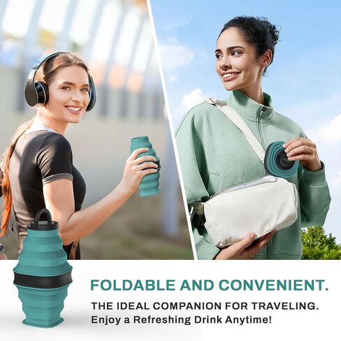Collapsible Water Bottles,600ml BPA Free Reusable Lightweight LeakProof Silicone Foldable Water Bottle for Travel Hiking Camping Sports,Collapses to 1.5" & anti-Collapse Ring,Dark Blue in Saudi Arabia