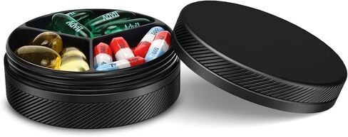 Small Pill Case, Durable Metal Pill Box, Airtight & Waterproof for Travel and Daily Use, Portable Vitamin Holder for Pocket, Purse - Black in Saudi Arabia