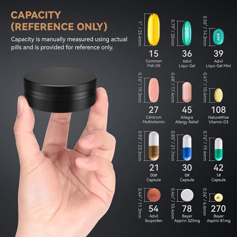 Small Pill Case, Durable Metal Pill Box, Airtight & Waterproof for Travel and Daily Use, Portable Vitamin Holder for Pocket, Purse - Black in Saudi Arabia