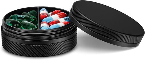 Small Pill Case, Durable Metal Pill Box, Airtight & Waterproof for Travel and Daily Use, Portable Vitamin Holder for Pocket, Purse - Black in Saudi Arabia
