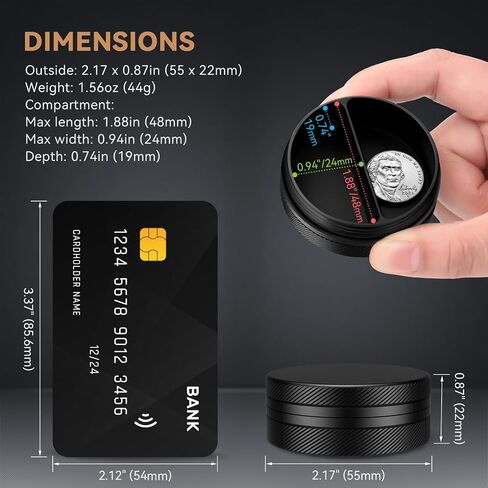 Small Pill Case, Durable Metal Pill Box, Airtight & Waterproof for Travel and Daily Use, Portable Vitamin Holder for Pocket, Purse - Black in Saudi Arabia