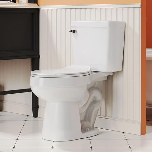 ELLAI Two Piece Elongated Toilets ADA Chair Comfort Height 16.5" Powerful Single Flush 1.28 GPF 12" Rough In with Side Trip Lever, Glossy Black 28.3"x17.2“x31" in Saudi Arabia