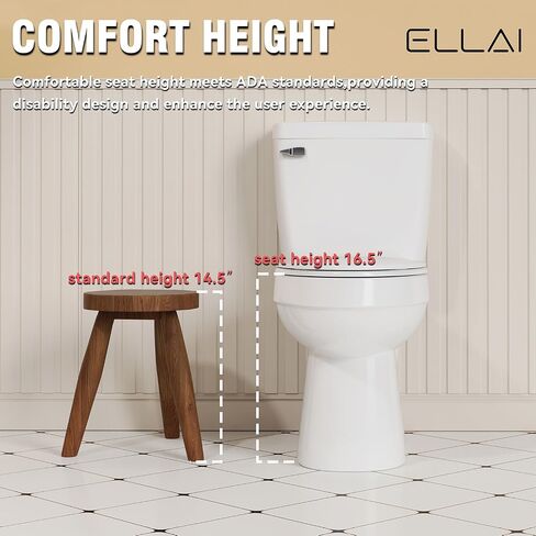 ELLAI Two Piece Elongated Toilets ADA Chair Comfort Height 16.5" Powerful Single Flush 1.28 GPF 12" Rough In with Side Trip Lever, Glossy Black 28.3"x17.2“x31" in Saudi Arabia