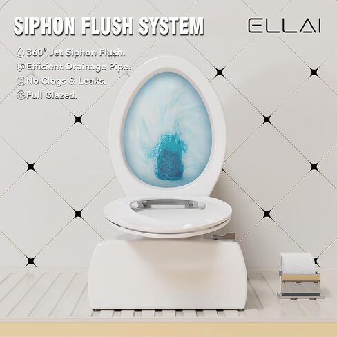 ELLAI Two Piece Elongated Toilets ADA Chair Comfort Height 16.5" Powerful Single Flush 1.28 GPF 12" Rough In with Side Trip Lever, Glossy Black 28.3"x17.2“x31" in Saudi Arabia