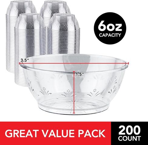 Stock Your Home 50 Count 6oz Elegant Plastic Bowls with Floral Design, Plastic Disposable Bowls for Dessert, Ice Cream, Salsa - Fancy Small Clear Plastic Bowls, Single Serving Bowls for Catering in Saudi Arabia