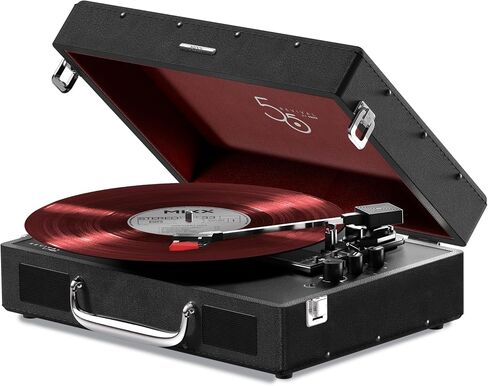Mixx Revival 55 Portable Suitcase Vinyl Record Player with Built-in Stereo Speakers, Bluetooth Input & Output, 33 1/3 & 45 RPM Speeds with Adapter, AT3600L Cartridge, Retro Style, AC Adapter in Saudi Arabia