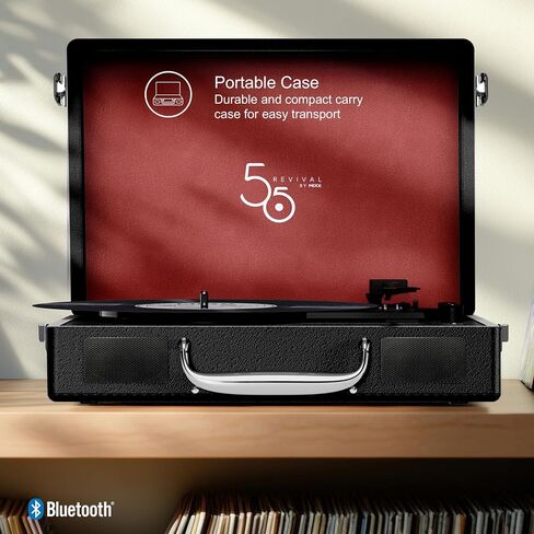 Mixx Revival 55 Portable Suitcase Vinyl Record Player with Built-in Stereo Speakers, Bluetooth Input & Output, 33 1/3 & 45 RPM Speeds with Adapter, AT3600L Cartridge, Retro Style, AC Adapter in Saudi Arabia