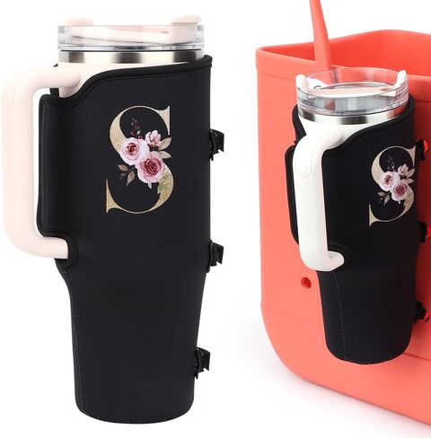 WALLFID Letter Printed Cup Holder Compatible with Bogg Bag/Simply Southern Beach Tote, Drink Holder Compatible with Stanley Cup, Accessories for Bogg Bag, Cup Sleeve for Water Bottles (L) in Saudi Arabia