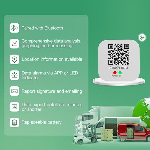FreshLiance Bluetooth درجة حرارة الرطوبة ، مقياس الحرارة لوجود مقياس الرطوبة مع عرض LED ، وتحليل الرسوم البيانية للبيانات الآلية ومشاركة بيانات متعددة المستخدمين ، ومعلومات الموقع عبر App Bluetag Th100 in Saudi Arabia
