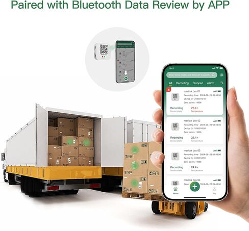 FreshLiance Bluetooth درجة حرارة الرطوبة ، مقياس الحرارة لوجود مقياس الرطوبة مع عرض LED ، وتحليل الرسوم البيانية للبيانات الآلية ومشاركة بيانات متعددة المستخدمين ، ومعلومات الموقع عبر App Bluetag Th100 in Saudi Arabia
