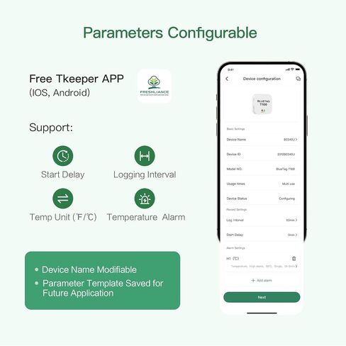 FreshLiance Bluetooth درجة حرارة الرطوبة ، مقياس الحرارة لوجود مقياس الرطوبة مع عرض LED ، وتحليل الرسوم البيانية للبيانات الآلية ومشاركة بيانات متعددة المستخدمين ، ومعلومات الموقع عبر App Bluetag Th100 in Saudi Arabia