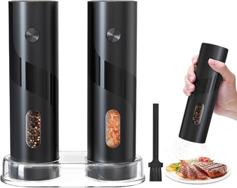 Electric Pepper & Salt Grinder Mill (One Piece Black), Top feed, Large Whole Body Silo, Ceramic Core, LED Light, Easy To Clean, Matte Curved Shape, One Handed Operation, Kitchen Essential in Saudi Arabia