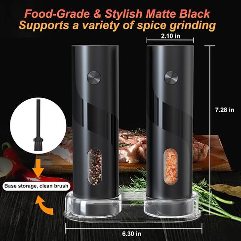 Electric Pepper & Salt Grinder Mill (One Piece Black), Top feed, Large Whole Body Silo, Ceramic Core, LED Light, Easy To Clean, Matte Curved Shape, One Handed Operation, Kitchen Essential in Saudi Arabia