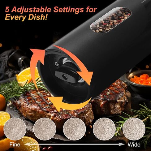 Electric Pepper & Salt Grinder Mill (One Piece Black), Top feed, Large Whole Body Silo, Ceramic Core, LED Light, Easy To Clean, Matte Curved Shape, One Handed Operation, Kitchen Essential in Saudi Arabia
