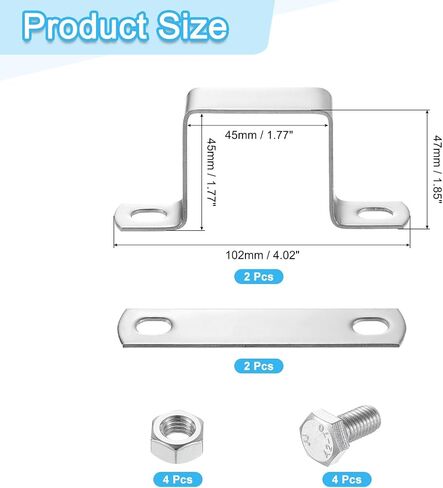 uxcell 2Pcs U Shaped Connector Bracket, 20x20mm 304 Stainless Steel Pipe Strap Clamps for Door Shed Closed Bar Holder Strut Channel in Saudi Arabia