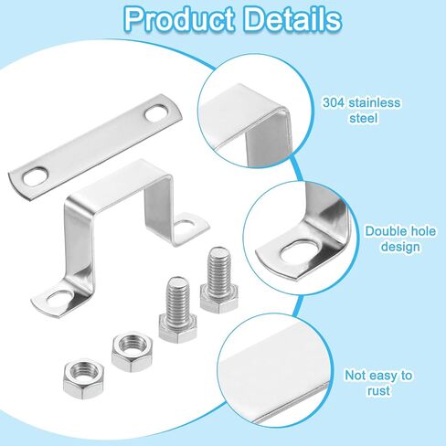uxcell 2Pcs U Shaped Connector Bracket, 20x20mm 304 Stainless Steel Pipe Strap Clamps for Door Shed Closed Bar Holder Strut Channel in Saudi Arabia