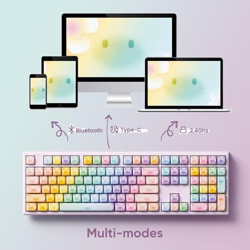 AKKO MG108B Colorful Cats Mechanical Keyboard Hot-Swappable Multi-Mode Gaming Keyboard with PBT Dye-Sub Mao Profile Keycaps Pre Lubed Piano Switch in Saudi Arabia