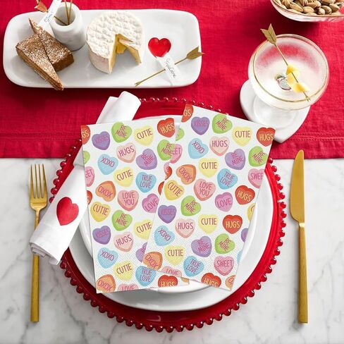 Horaldaily 100 Valentine Disposable Paper Decorative Guest Napkins, Colorful Tiny Heart Hand Towel for Party Lunch Dinner Kitchen Bathroom in Saudi Arabia